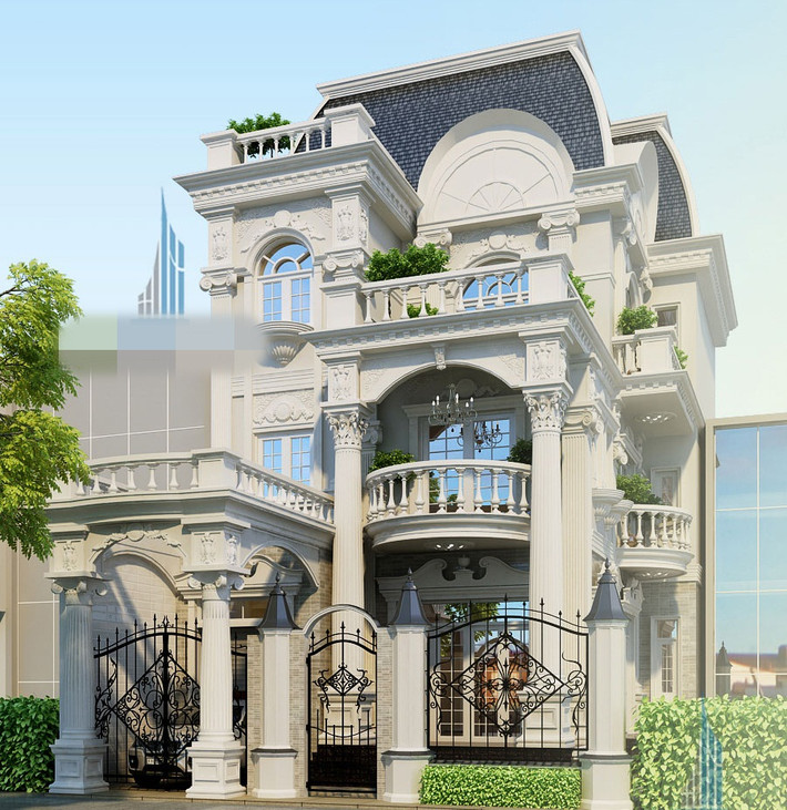 Gam màu trắng, màu be của gạch ốp chủ đạo xen kẽ màu đen của cổng rào tạo sự đối lập đồng thời toát lên vẻ cao sang, quyền quý. Ảnh: Phankienphat.