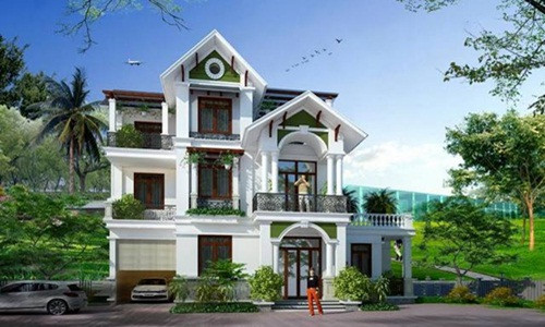 Biệt thự 3 tầng sử dụng nhiều hệ thống mái che kính trên ban công lớn và sân thượng. Ảnh: Kienangia.