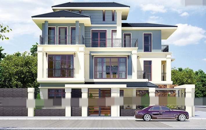 Biệt thự hiện đại 3 tầng với kiểu dáng hai mặt tiền, sử dụng mái thái sang trọng và đẳng cấp. Ảnh: Housevn.