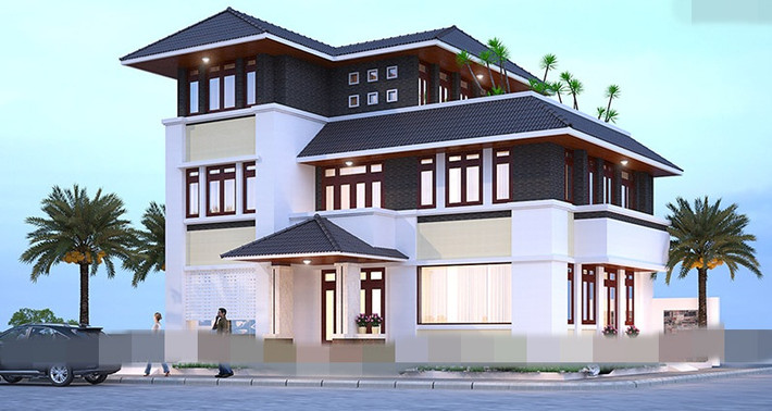 Không gian biệt thự đẹp vương giả với kiến trúc mái thái. Ảnh: Housevn.