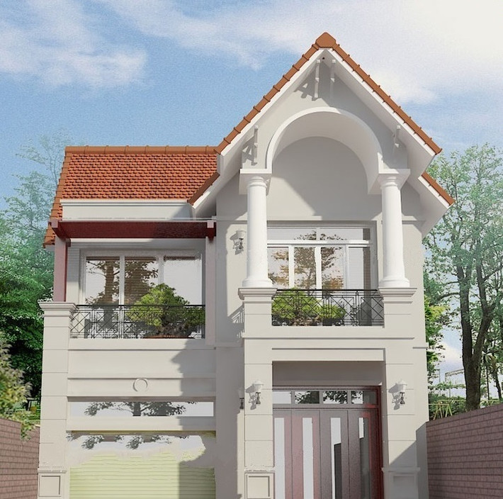 Mẫu biệt thự 2 tầng có không gian phía trước rộng gần 6m làm sân và bãi đậu xe ô tô cũng như tạo không gian mặt tiền thông thoáng hài hòa. Ảnh: ytuongnhadep.