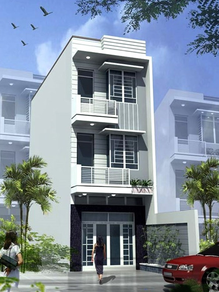 Mặt tiền tầng 1 ốp đá hoa cương tăng thêm phần sang trọng cho công trình. Ảnh: Kientrucsuvietnam.