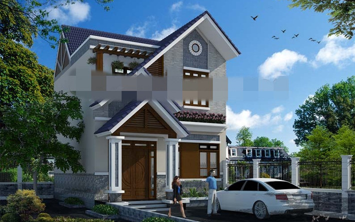 Biệt thự 2 tầng với hệ mái thái đơn giản, diện tích 70m2. Màu sắc và không gian kiến trúc trở nên hài hòa. Ảnh: Sieuthimaunha.