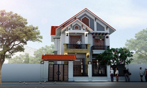 Biệt thự 2 tầng thiết kế đơn giản, có hàng rào bao quanh. Ảnh: Mauthietkenoithat.