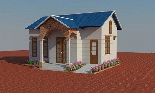 Mặt tiền nhà cấp 4 được thiết kế rất đơn giản với phần mái nhà đua ra và sử dụng luôn làm mái hiên.