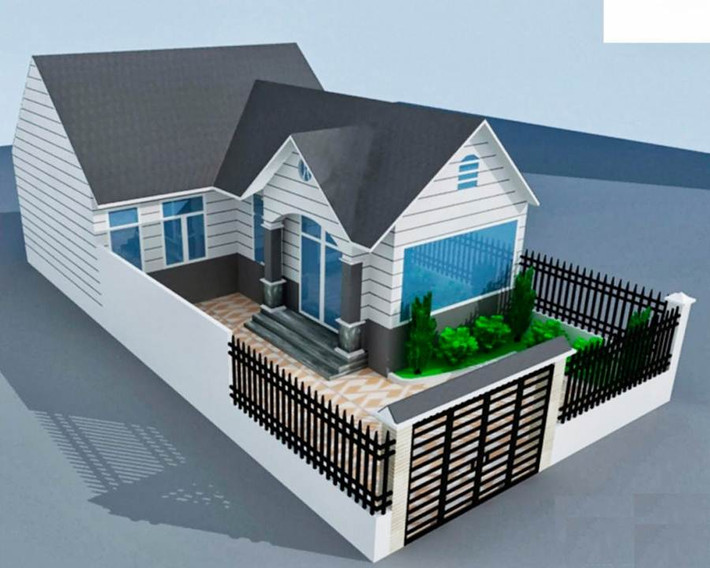 Diện tích khu đất 7×15 mét vuông. Khu nhà 7×10 mét vuông với phòng khách và 2 phòng ngủ, bếp ăn. Bản thiết kế nhà cấp 4 này phù hợp với những hộ ở thành phố. Có sân khá rộng để có thể để xe hoặc trồng vườn hoa nhỏ trang trí.