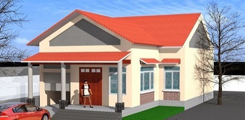 Phối cảnh nhà cấp 4 này được thiết kế rất thanh thoát và đơn giản, độ cao của nền được tôn lên thành 5 bậc đảm bảo nền sẽ không bị thấm nước vào các ngày nồm hoặc mùa lũ.