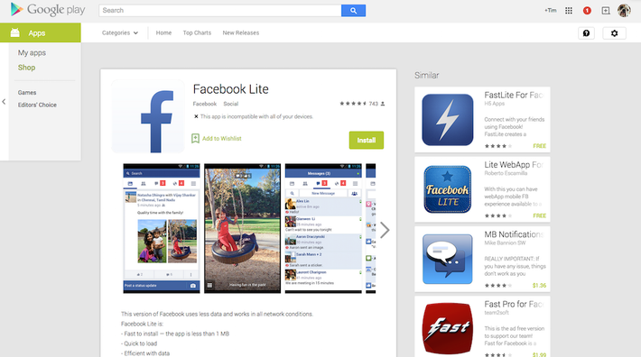 Người dùng chỉ cần tìm Facebook Lite trong kho ứng dụng App Store trên iOS hoặc Google Play trên Android để tải về máy và sử dụng. Ảnh: Droid Life.