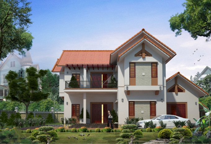 Phong cách hiện đại của biệt thự mái thái hợp với thiên nhiên và khí hậu ở Việt Nam bởi khả năng chống nóng và thoáng mát cho mùa hè. Ảnh: Khaidat.