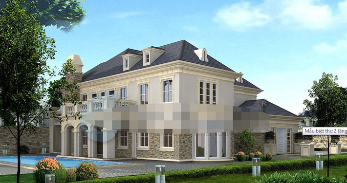 Biệt thự kiến trúc tân cổ điển với hệ thống mái thái tầng lớp vô cùng nhịp điệu. Phong cách đồng quê đậm chất Pháp mang đến không gian sống hài hòa với thiên nhiên. Ảnh: Viphouse.