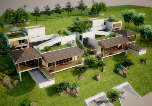 Điểm nhấn của ngôi nhà là tầng mái phủ cỏ xanh và vườn treo ấn tượng. Ảnh: Moc.