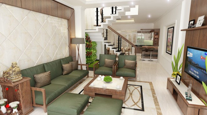 Sofa gỗ làm tăng sự đẳng cấp của phòng khách. Ảnh: Ytuongnhadep.