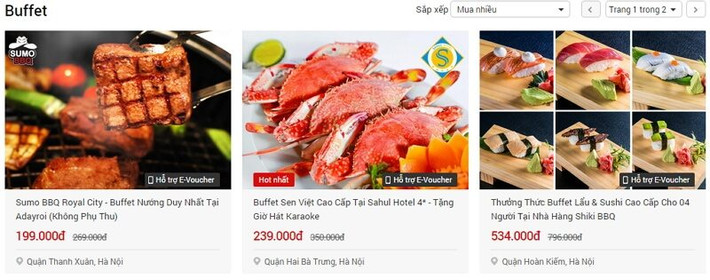 Nhóm hàng ẩm thực xuất hiện nhiều Voucher Buffet giảm giá dịp 30/4-1/5 cho khách hàng. Ảnh: Offers.