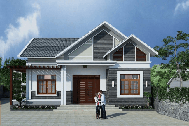 Mái thái chữ L vừa giúp ngôi nhà trở nên rộng rãi lại vừa đảm bảo yếu tố thẩm mỹ. Ảnh: Kitos