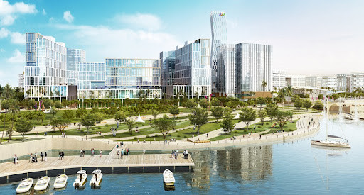 FPT City Đà Nẵng kiến tại nên một khu đô thị mang phong cách sống xanh với mật độ không gian xanh tốt nhất. Diện tích dành cho các tiện ích công cộng, cây xanh, mặt nước (công viên, kênh đào, hồ nhân tạo…) chiếm hơn 100 ha bên cạnh hệ thống sông, hồ tự nhiên. Ảnh: CAG