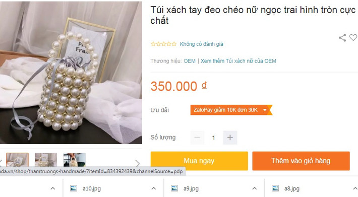 Một bài đăng rao bán túi ngọc trai giá 350.000 đồng. Ảnh chụp màn hình