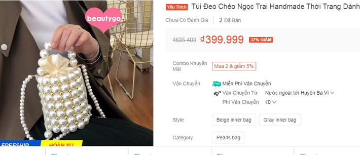Tuy nhiên, những mẫu túi này là hạt giả ngọc trai nên giá chỉ dao động trong khoảng vài trăm nghìn đồng. Có chỗ rao 360.000 đồng, có chỗ gần 400 đồng. Ảnh chụp màn hình