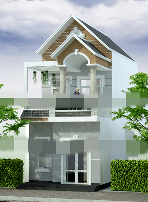 Mẫu nhà ống 2 tầng sử dụng mái thái giật cấp để tạo nên nét đẹp thân thuộc. Ảnh: Thietkexaydungnhadep.