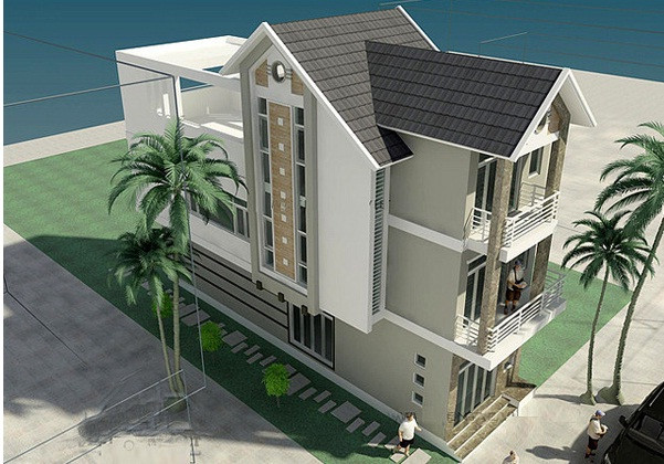 Nhà 3 tầng sử dụng vật liệu ốp đơn giản, không rườm rà. Đá hoa cương giúp mặt tiền công trình thêm phần hiện đại và sang trọng. Ảnh: Thietkexaynha.