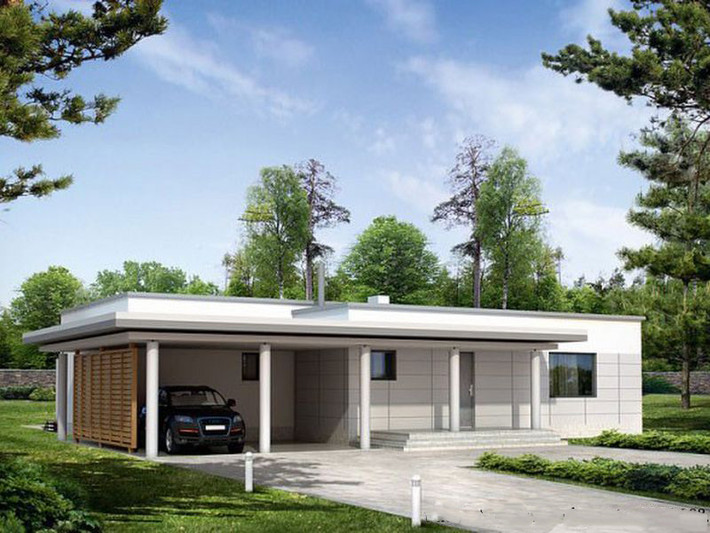 Nhà cấp 4 mái bằng 2 phòng ngủ trên diện tích 130m2, sử dụng gạch men ốp mặt tiền. Ảnh: Angcovat.