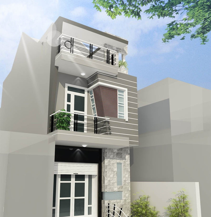 Các mảng khối nhấn nhá, thụt lùi vô tình làm mặt tiền trở nên khác biệt. Ảnh: Mogi.