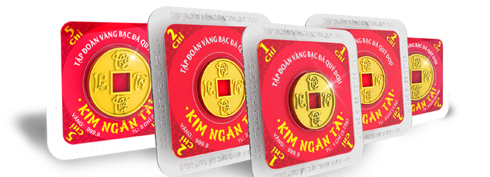 Đồng vàng Kim Ngân Tài khắc chữ thư pháp. Ảnh: Doji.