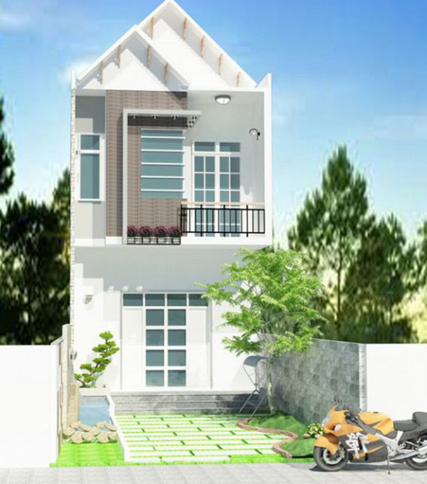 Nhà phố 2 tầng màu sắc nhẹ nhàng, hài hòa mang đến tổng thể ưa nhìn. Ảnh: Ktshanoi.