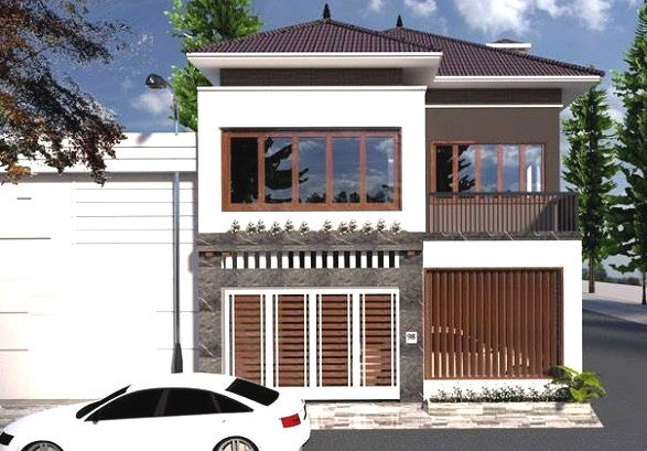Nhà 2 tầng sử dụng hình khối vuông linh hoạt kết hợp màu cà phê tạo cảm giác hình khối rõ ràng và uyển chuyển hơn rất nhiều. Ảnh: Nhadeptana.