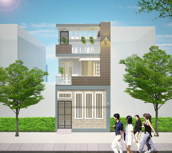 Nhà 2 tầng đơn giản có sân thượng trồng cây và phơi quần áo. Ảnh: Mogi.