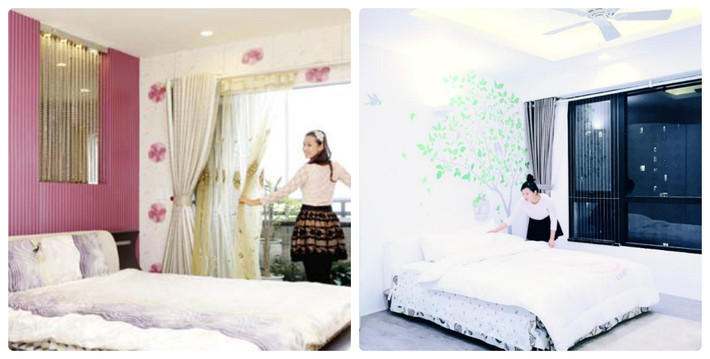 Phòng ngủ ở căn hộ cũ của người đẹp được thiết kế với tông màu hồng tím yêu thích của Lã Thanh Huyền đã lột xác hoàn toàn với tông màu nhẹ nhàng ở nơi ở mới, tạo cảm giác phòng rộng rãi hơn rất nhiều.