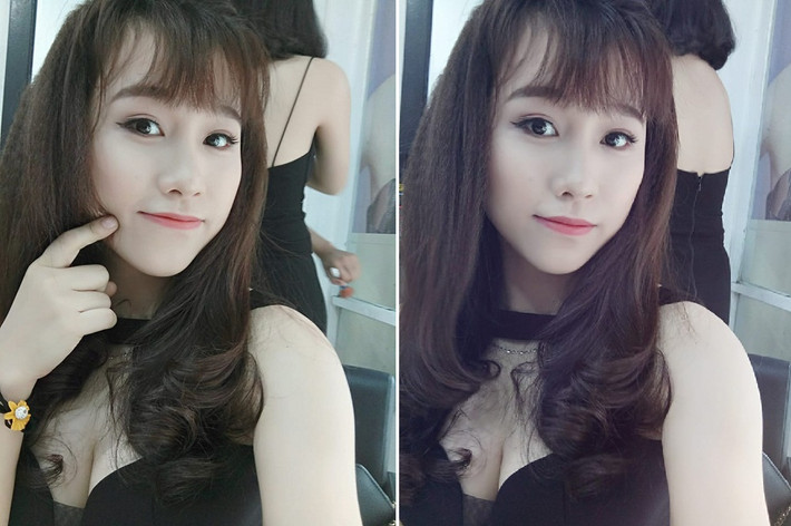 Bên cạnh Bảo Sương nhẹ nhàng, duyên dáng thì cô em gái Hồng Nguyễn có các nét hiện đại, sắc sảo hơn.