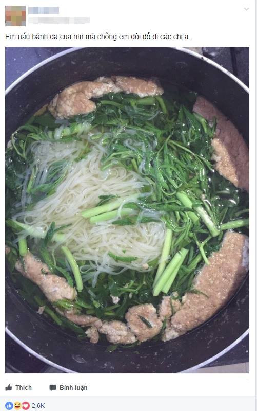 Thêm món canh bánh đa cua cái nổi lềnh phềnh đích thân vợ nấu cho chồng.