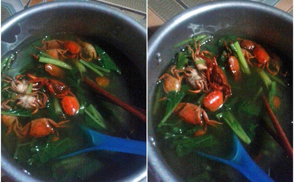 Đây không phải lần đầu dân mạng "tá hỏa" khi các nàng dâu, bà vợ vào bếp với các món "nguyên con" gây sốc. Trong hình là bát canh cua nguyên con, không tách mai, lấy gạch, không qua sơ chế, khiến dân tình khóc thét.
