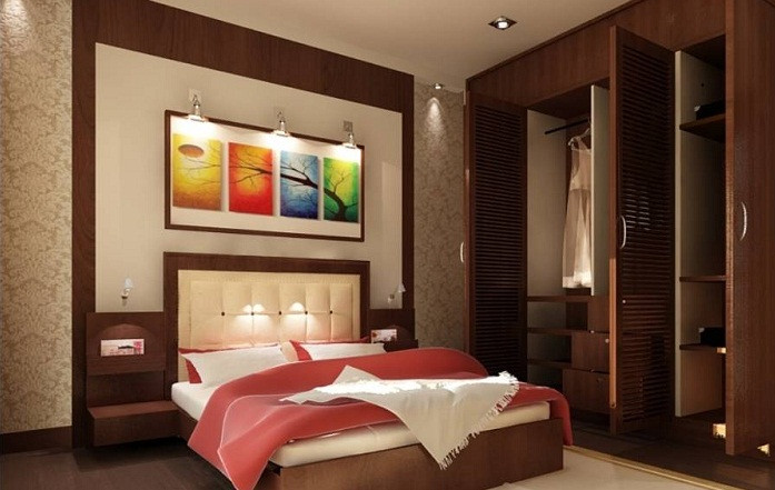 Vàng nhạt kết hợp với màu gỗ tạo nên sự tinh tế hiếm có. Ảnh: Kientrucadong.