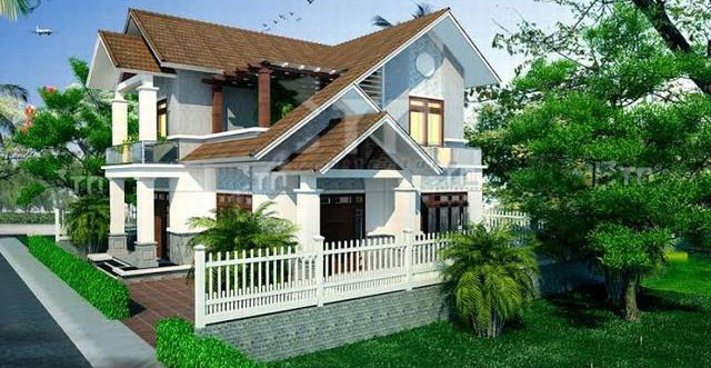 Thiết kế nhà mái thái hình chữ L theo kiến trúc mở có 2 tiền sảnh trước và bên phải. Bên hông nhà chừa là 1 bên làm lối đi và tường rào. Một bên để cho thông thoáng vừa là chỗ để xe ô tô cho khách. Ảnh: Thietkenhadepmoi.