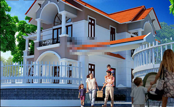 Mẫu nhà 2 tầng mái kép được xây dựng trên diện tích đất 120m2. Điểm nhấn của ngôi nhà là hệ thống cửa kính khung gỗ mang lại cảm giác sang trọng. Ảnh: Angcovat.