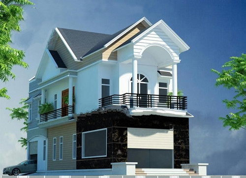 Mặt tiền tầng 1 ốp đá hoa cương màu đen cho căn nhà thêm sang trọng. Ảnh: Kientrucsuvietnam.