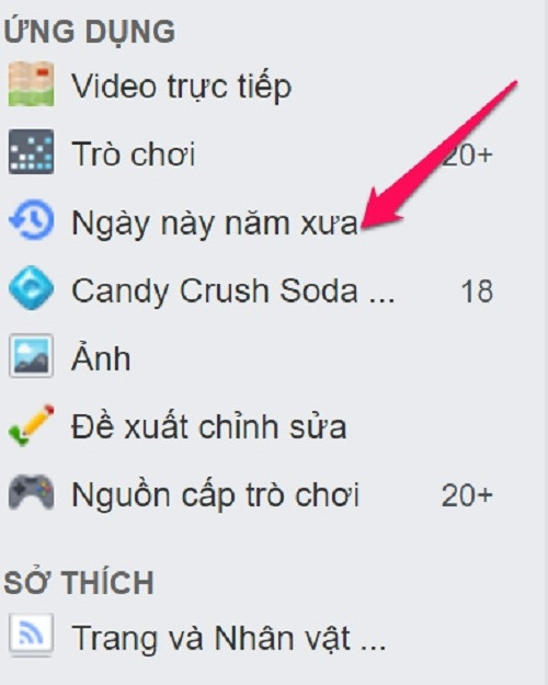 3. Tắt tính năng "Ngày này năm xưa". Đầu tiên, các bạn vào trang chủ Facebook, tại cột bên trái, mục Ứng dụng các bạn bấm vào Ngày này năm xưa.