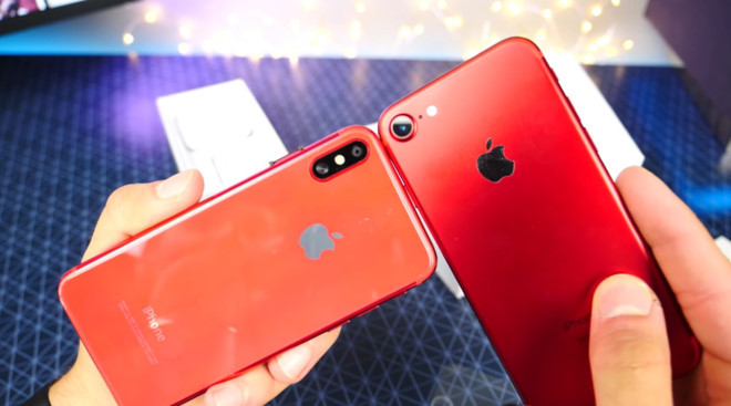 Trước đây đã có nhiều mô hình iPhone 8 giả xuất hiện. Trong ảnh là iPhone 8 nhái màu đỏ xuất hiện hồi tháng 7. Ảnh: Zing.