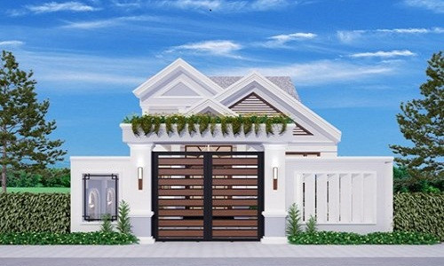 Nhà có tường bao quanh và chiếc cổng hiện đại theo kiến trúc biệt thự. Ảnh: Khonggiannhadep24h.