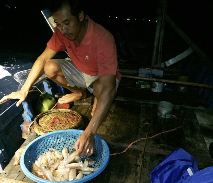 Trời chưa sáng nhưng nhiều thuyền đã cập bến, “chợ mực” nhộn nhịp kẻ mua người bán. “Mỗi cân mực khoảng 200 ngàn đồng, trừ chi phí cho một chuyến đi thì cũng vừa đủ tiền chợ đò”, chị Nguyễn Thị An, một người bán mực chia sẻ.