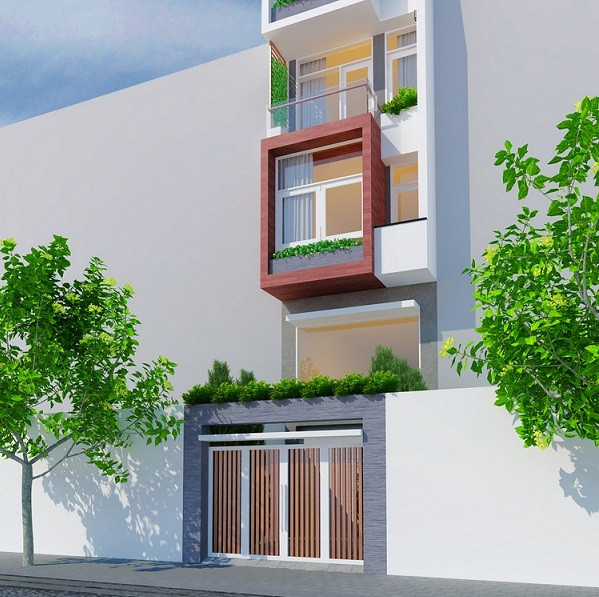 Không gian nhà chia thành một tầng trệt, một tầng lửng, hai lầu và một sân thượng. Tầng trệt là garage cùng với một khoảng sân nhỏ giữa nhà cũng là giếng trời để lưu thông ánh sáng và không khí. Ảnh: Tda.