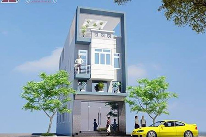 Nhà ống 3 tầng có gác lửng mặt tiền 5m phong cách hiện đại. Ảnh: Angcovat.