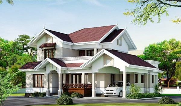 Nhà 2 tầng mái thái thiết kế giật cấp với các tầng mái chồng lên nhau. Ngói màu đỏ làm cho ngôi nhà thêm nổi bật. Ảnh: Gamevn.