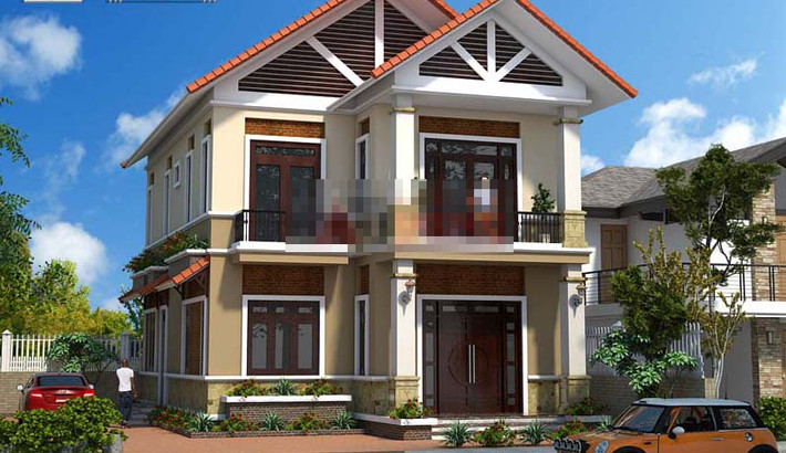 Kiến trúc nhà 2 tầng mái thái đơn giản nhưng đẹp mắt vì có sự đồng bộ và thống nhất về chiều cao, khoảng lùi, số tầng. Ảnh: Angcovat.