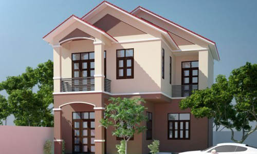 Thiết kế nhà 2 tầng chữ L khang trang với tông màu nhẹ nhàng. Ảnh: Thietkenhadepmoi.