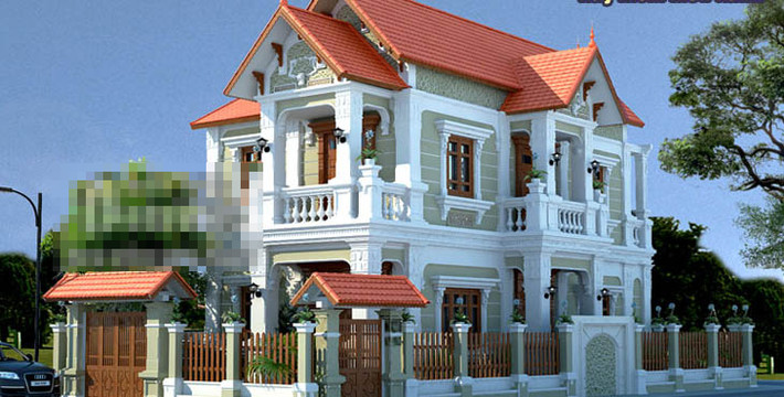 Cùng với những đường nét đậm chất cổ điển, công trình còn ấn tượng bởi sự đan xen cân đối của mái ngói và tông màu trắng chủ đạo. Ảnh: Betaviet.