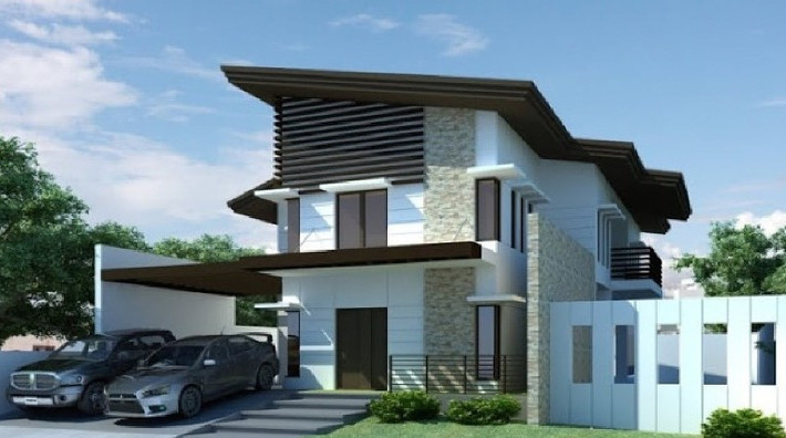 Nhà 2 tầng mái lệch với kiến trúc đơn giản, tối ưu các chi tiết rườm rà. Lấy tông màu cà phê làm chủ đạo, ngôi nhà nổi bật với những hình khối khỏe khoắn đậm chất phương Tây. Ảnh: Kientrucvietas.