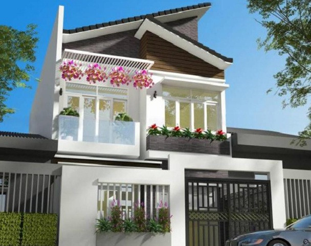 Nhà mái lệch nổi bật với hàng rào đẹp mắt. Ảnh: Kientrucvietas.