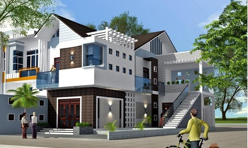 Biệt thự 2 tầng hiện đại mái lệch với cầu thang ngoài. Ảnh: Kientrucvietas.